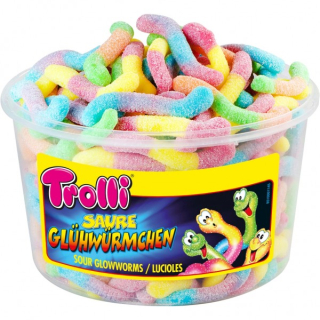 Želé TROLLI NEONOVÍ ČERVÍCÍ kyselí 7 g - dóza 150 ks